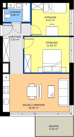 3 pokoje, mieszkanie 50,48 m², piętro 2, oferta nr A2/21, Bemowo Vita etap IV, Warszawa, Bemowo, Chrzanów, ul. Szeligowska 57	
