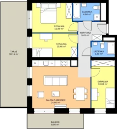 4 pokoje, mieszkanie 75,57 m², piętro 1, oferta nr M3/1/1/8, Przy Parku Vita III etap, Wrocław, Tarnogaj, Krzyki, ul. Międzyleska