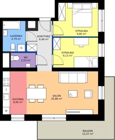 3 pokoje, mieszkanie 60,52 m², piętro 2, oferta nr M3/3/2/22, Przy Parku Vita III etap, Wrocław, Tarnogaj, Krzyki, ul. Międzyleska