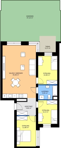 4 pokoje, mieszkanie 77,76 m², parter, oferta nr M3/1/0/4, Przy Parku Vita III etap, Wrocław, Tarnogaj, Krzyki, ul. Międzyleska