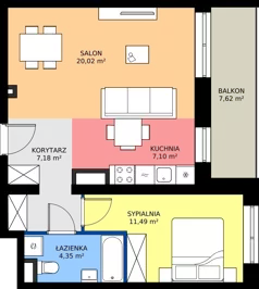 2 pokoje, mieszkanie 50,14 m², piętro 1, oferta nr M3/1/1/5, Przy Parku Vita III etap, Wrocław, Tarnogaj, Krzyki, ul. Międzyleska