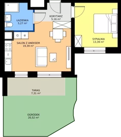 2 pokoje, mieszkanie 43,21 m², parter, oferta nr M3/2/0/4, Przy Parku Vita III etap, Wrocław, Tarnogaj, Krzyki, ul. Międzyleska
