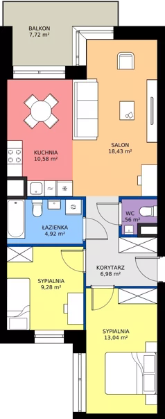 3 pokoje, mieszkanie 64,79 m², piętro 2, oferta nr M3/3/2/17, Przy Parku Vita III etap, Wrocław, Tarnogaj, Krzyki, ul. Międzyleska
