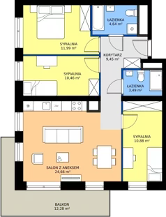4 pokoje, mieszkanie 75,57 m², piętro 2, oferta nr M3/1/2/18, Przy Parku Vita III etap, Wrocław, Tarnogaj, Krzyki, ul. Międzyleska