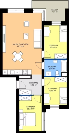 4 pokoje, mieszkanie 77,77 m², piętro 1, oferta nr M3/1/1/14, Przy Parku Vita III etap, Wrocław, Tarnogaj, Krzyki, ul. Międzyleska