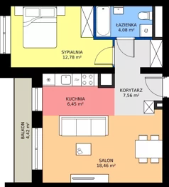 2 pokoje, mieszkanie 49,33 m², piętro 1, oferta nr M3/1/1/12, Przy Parku Vita III etap, Wrocław, Tarnogaj, Krzyki, ul. Międzyleska