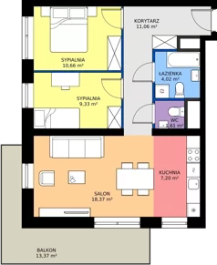 3 pokoje, mieszkanie 62,25 m², piętro 1, oferta nr M3/3/1/13, Przy Parku Vita III etap, Wrocław, Tarnogaj, Krzyki, ul. Międzyleska