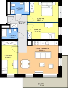 4 pokoje, mieszkanie 75,88 m², piętro 2, oferta nr M3/1/2/17, Przy Parku Vita III etap, Wrocław, Tarnogaj, Krzyki, ul. Międzyleska
