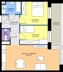 3 pokoje, mieszkanie 64,40 m², piętro 2, oferta nr C1/02/28, WUWA Vita III, Wrocław, Żerniki, Fabryczna, ul. Maya