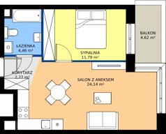 2 pokoje, mieszkanie 43,16 m², piętro 1, oferta nr C1/01/14, WUWA Vita III, Wrocław, Żerniki, Fabryczna, ul. Maya