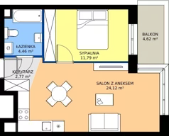 2 pokoje, mieszkanie 43,14 m², piętro 2, oferta nr C1/02/27, WUWA Vita III, Wrocław, Żerniki, Fabryczna, ul. Maya