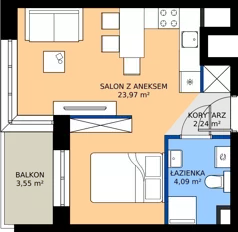 1 pokój, mieszkanie 30,30 m², piętro 1, oferta nr C1/01/19, WUWA Vita III, Wrocław, Żerniki, Fabryczna, ul. Maya