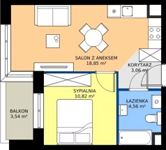 2 pokoje, mieszkanie 37,29 m², piętro 1, oferta nr C1/01/21, WUWA Vita III, Wrocław, Żerniki, Fabryczna, ul. Maya