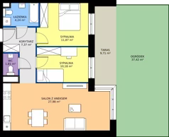 3 pokoje, mieszkanie 63,45 m², parter, oferta nr C1/00/02, WUWA Vita III, Wrocław, Żerniki, Fabryczna, ul. Maya