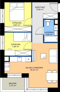 3 pokoje, mieszkanie 50,14 m², piętro 1, oferta nr C2/01/11, WUWA Vita III, Wrocław, Żerniki, Fabryczna, ul. Maya