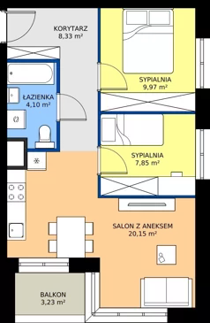 3 pokoje, mieszkanie 50,40 m², piętro 1, oferta nr C2/01/07, WUWA Vita III, Wrocław, Żerniki, Fabryczna, ul. Maya