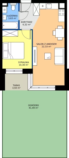 2 pokoje, mieszkanie 40,66 m², parter, oferta nr C2/00/02, WUWA Vita III, Wrocław, Żerniki, Fabryczna, ul. Maya