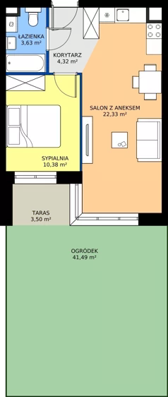 2 pokoje, mieszkanie 41,30 m², piętro 1, oferta nr C2/01/08, WUWA Vita III, Wrocław, Żerniki, Fabryczna, ul. Maya