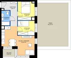 3 pokoje, mieszkanie 49,45 m², piętro 1, oferta nr D1/01/07, WUWA Vita III, Wrocław, Żerniki, Fabryczna, ul. Maya