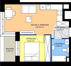 2 pokoje, mieszkanie 34,94 m², piętro 1, oferta nr D2/01/08, WUWA Vita III, Wrocław, Żerniki, Fabryczna, ul. Maya