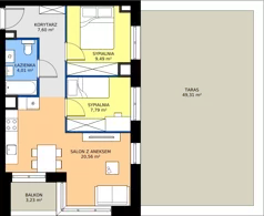 3 pokoje, mieszkanie 49,45 m², piętro 1, oferta nr D3/01/07, WUWA Vita III, Wrocław, Żerniki, Fabryczna, ul. Maya