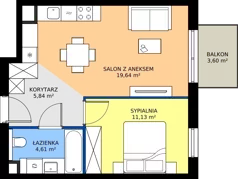 2 pokoje, mieszkanie 41,22 m², piętro 1, oferta nr B/KL1/1/04, Podhalańska Vita II etap, Wrocław, Żerniki, Złotniki, ul. Podhalańska