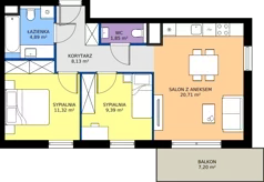 3 pokoje, mieszkanie 56,29 m², piętro 3, oferta nr B/KL2/3/03, Podhalańska Vita II etap, Wrocław, Żerniki, Złotniki, ul. Podhalańska