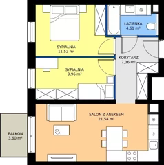 3 pokoje, mieszkanie 54,99 m², piętro 1, oferta nr B/KL1/1/07, Podhalańska Vita II etap, Wrocław, Żerniki, Złotniki, ul. Podhalańska