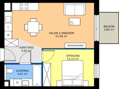 2 pokoje, mieszkanie 42,33 m², piętro 1, oferta nr B/KL1/1/05, Podhalańska Vita II etap, Wrocław, Żerniki, Złotniki, ul. Podhalańska