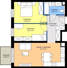 3 pokoje, mieszkanie 55,49 m², piętro 2, oferta nr B/KL1/2/07, Podhalańska Vita II etap, Wrocław, Żerniki, Złotniki, ul. Podhalańska