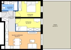 3 pokoje, mieszkanie 53,53 m², piętro 1, oferta nr B/KL3/1/04, Podhalańska Vita II etap, Wrocław, Żerniki, Złotniki, ul. Podhalańska