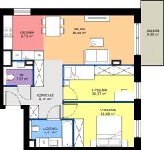 3 pokoje, mieszkanie 63,77 m², piętro 1, oferta nr B/KL1/1/03, Podhalańska Vita II etap, Wrocław, Żerniki, Złotniki, ul. Podhalańska