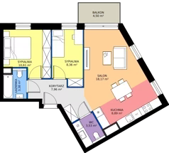 3 pokoje, mieszkanie 60,76 m², piętro 2, oferta nr B/KL7/2/01, Podhalańska Vita II etap, Wrocław, Żerniki, Złotniki, ul. Podhalańska