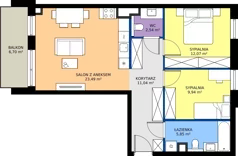 3 pokoje, mieszkanie 64,93 m², piętro 2, oferta nr B/KL3/2/02, Podhalańska Vita II etap, Wrocław, Żerniki, Złotniki, ul. Podhalańska