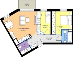 3 pokoje, mieszkanie 59,85 m², piętro 2, oferta nr B/KL7/2/11, Podhalańska Vita II etap, Wrocław, Żerniki, Złotniki, ul. Podhalańska