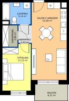2 pokoje, mieszkanie 44,59 m², piętro 1, oferta nr B.A.1.05, Głębocka Vita, Warszawa, Białołęka, Białołęka, Głębocka 84A