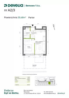 2 pokoje, mieszkanie 35,68 m², parter, oferta nr A2/03, Bemowo Vita etap IV, Warszawa, Bemowo, Chrzanów, ul. Szeligowska 57	