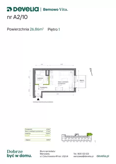 1 pokój, mieszkanie 26,86 m², piętro 1, oferta nr A2/10, Bemowo Vita etap IV, Warszawa, Bemowo, Chrzanów, ul. Szeligowska 57	