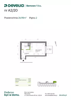 1 pokój, mieszkanie 26,98 m², piętro 2, oferta nr A2/20, Bemowo Vita etap IV, Warszawa, Bemowo, Chrzanów, ul. Szeligowska 57	