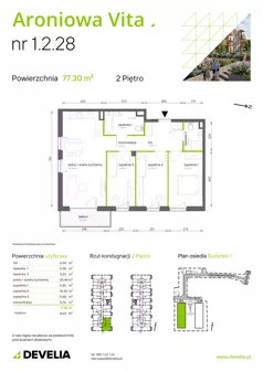 4 pokoje, mieszkanie 77,30 m², piętro 2, oferta nr 1.2.28, Aroniowa Vita, Warszawa, Białołęka, ul. Ruskowy Bród 57C
