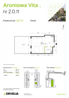 1 pokój, mieszkanie 32,82 m², piętro 1, oferta nr 1.1.14, Aroniowa Vita, Warszawa, Białołęka, ul. Ruskowy Bród 57C