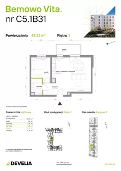 2 pokoje, mieszkanie 45,22 m², piętro 1, oferta nr C5.1B31, Bemowo Vita etap V, Warszawa, Bemowo, Chrzanów, ul. Szeligowska 57	