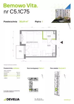 1 pokój, mieszkanie 30,69 m², piętro 1, oferta nr C5.1C75, Bemowo Vita etap V, Warszawa, Bemowo, Chrzanów, ul. Szeligowska 57	