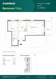 3 pokoje, mieszkanie 57,03 m², parter, oferta nr C1/A/01, Bemowo Vita etap VIII, Warszawa, Bemowo, Chrzanów, ul. Szeligowska 57	