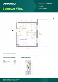 2 pokoje, mieszkanie 42,80 m², parter, oferta nr C1/A/03, Bemowo Vita etap VIII, Warszawa, Bemowo, Chrzanów, ul. Szeligowska 57	
