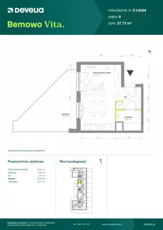 1 pokój, mieszkanie 27,73 m², parter, oferta nr C1/A/04, Bemowo Vita etap VIII, Warszawa, Bemowo, Chrzanów, ul. Szeligowska 57	