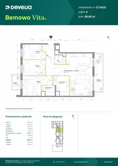4 pokoje, mieszkanie 88,00 m², piętro 4, oferta nr C1/A/25, Bemowo Vita etap VIII, Warszawa, Bemowo, Chrzanów, ul. Szeligowska 57	