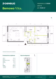 3 pokoje, mieszkanie 59,46 m², parter, oferta nr C1/B/26, Bemowo Vita etap VIII, Warszawa, Bemowo, Chrzanów, ul. Szeligowska 57	