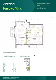 4 pokoje, mieszkanie 106,41 m², piętro 4, oferta nr C1/B/40, Bemowo Vita etap VIII, Warszawa, Bemowo, Chrzanów, ul. Szeligowska 57	