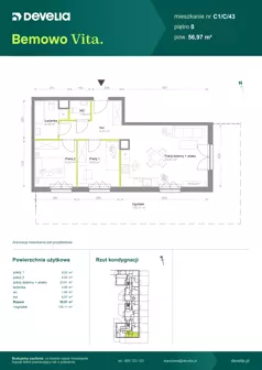 3 pokoje, mieszkanie 59,47 m², piętro 1, oferta nr C1/A/07, Bemowo Vita etap VIII, Warszawa, Bemowo, Chrzanów, ul. Szeligowska 57	